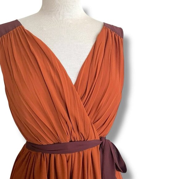 Modcloth Womens Wholly Romantic Midi Dress Sz Medium Brown Sash Belt Grecian - Picture 8 of 11